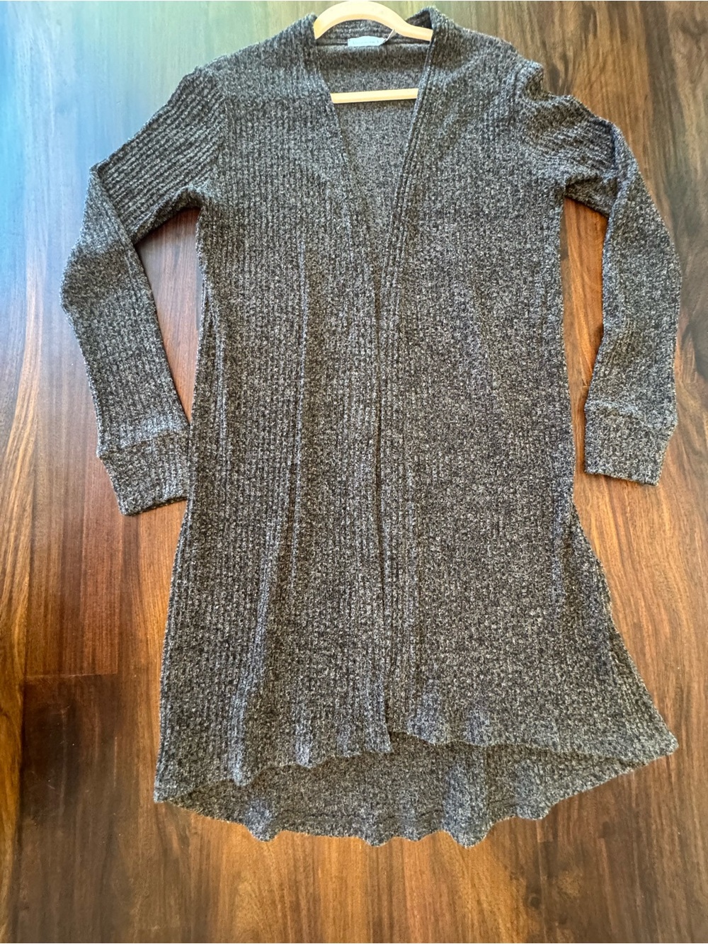 Veronica M Charcoal Gray Ribbed Open Front Long Cardigan S - Picture 7 of 7